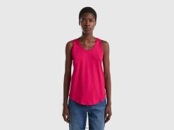 fuchsia Benetton kvinner tank topp i lett bomull 20TRB3869