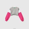 grå Benetton barn colour block cropped sweatshirt 20TRB2541