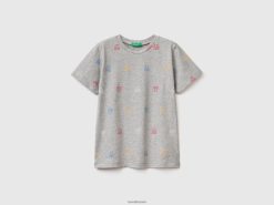 grå Benetton barn t-skjorte med logotrykk 20TRB1656