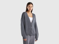 grå Benetton kvinner cardigan i bomullsblanding 20TRB4180