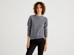 grå Benetton kvinner grå genser med rund hals i merinoull 20TRB190