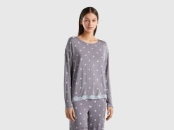 grå Benetton kvinner mønstret t-skjorte i stretch viskose 20TRB4266