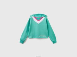 grønn Benetton barn cropped hettegenser med v-hals 20TRB5336