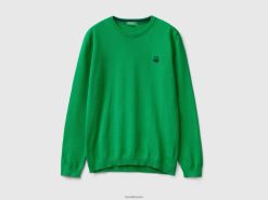 grønn Benetton barn genser i ren bomull med logo 20TRB6048