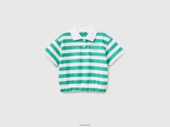 grønn Benetton barn stripete poloskjorte med emblem 20TRB2504