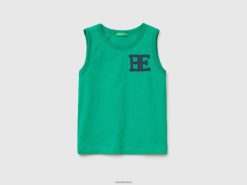 grønn Benetton barn tank topp i 100 % økologisk bomull med logo 20TRB2153
