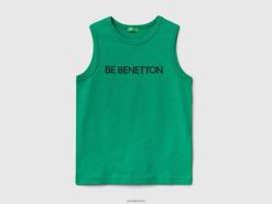grønn Benetton barn tank topp i 100 % økologisk bomull med logo 20TRB4784