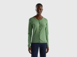 grønn Benetton kvinner cardigan med rund hals i ren bomull 20TRB3480