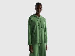 grønn Benetton kvinner salviegrønn genser i kashmirblanding med hette 20TRB98