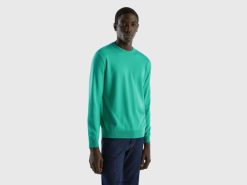 grønn Benetton menn genser med rund hals i 100 % bomull 20TRB4399