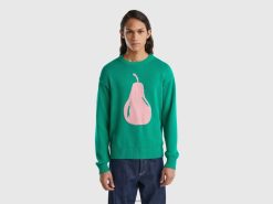 grønn Benetton menn grønn genser med pæreinnlegg 20TRB4388