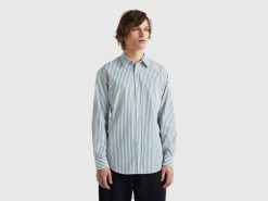 grønn Benetton menn Skjorte med mønstret 100 % økologisk bomull 20TRB1359