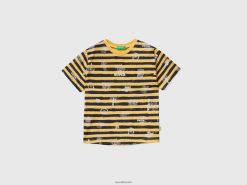 gul Benetton barn 100% bomullsmønstret t-skjorte 20TRB2184
