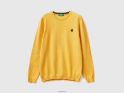 gul Benetton barn genser i ren bomull med logo 20TRB3393