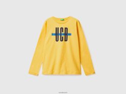 gul Benetton barn langermet t-skjorte i økologisk bomull 20TRB1660