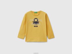 gul Benetton barn langermet t-skjorte i økologisk bomull 20TRB2164