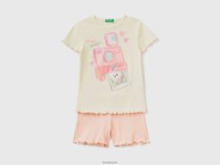 gul Benetton barn lett pyjamas i langfibret bomull 20TRB2751