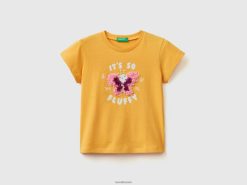 gul Benetton barn t-skjorte med applikasjon med petallook 20TRB2881
