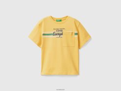 gul Benetton barn t-skjorte med trykk foran og bak 20TRB5068
