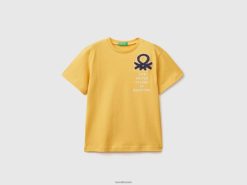 gul Benetton barn t-skjorte med trykk og broderi 20TRB2185