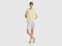gul Benetton kvinner kort pyjamas i langfibret bomull 20TRB4276