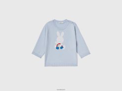 himmelblå Benetton barn bomullsgenser med innlegg 20TRB3465