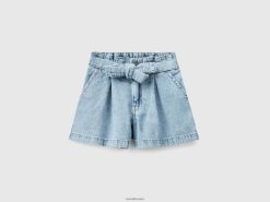 himmelblå Benetton barn denim bermudaer med sash 20TRB2681