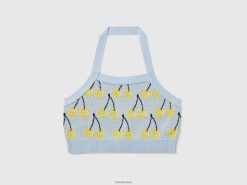 himmelblå Benetton barn himmelblå crop topp med kirsebærmønster 20TRB5280