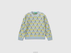 himmelblå Benetton barn himmelblå genser med kirsebærmønster 20TRB6077