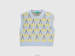 himmelblå Benetton barn himmelblå vest med kirsebærmønster 20TRB3430