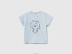 himmelblå Benetton barn t-skjorte med trykk i økologisk bomull 20TRB3114