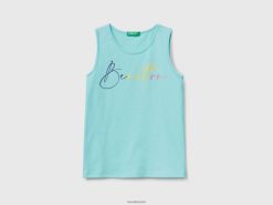 himmelblå Benetton barn tank topp med glitrende logotrykk 20TRB5222