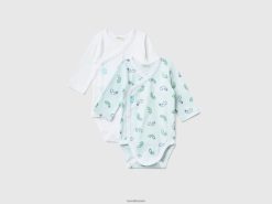 himmelblå Benetton barn to langermede bodyer i økologisk bomull 20TRB3187