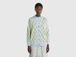 himmelblå Benetton kvinner himmelblå cardigan med kirsebærmønster 20TRB126