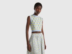 himmelblå Benetton kvinner himmelblå vest med kirsebærmønster 20TRB3570