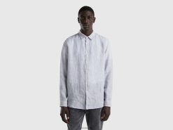 himmelblå Benetton menn skjorte i rent lin 20TRB4535