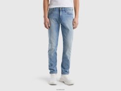 himmelblå Benetton menn slim fit jeans med rifter 20TRB4666