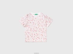 hvit Benetton barn 100% bomullsmønstret t-skjorte 20TRB5085