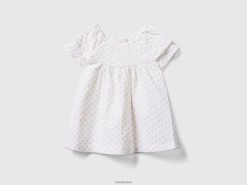 hvit Benetton barn blomsterbluse i stretchbomull 20TRB5902