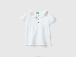hvit Benetton barn bluse med volang i linblanding 20TRB2878