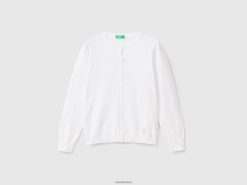 hvit Benetton barn cardigan med rund hals i bomullsblanding 20TRB6090
