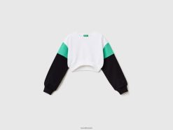 hvit Benetton barn colour block cropped sweatshirt 20TRB2548