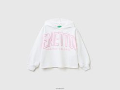 hvit Benetton barn cropped sweatshirt med hette 20TRB2545