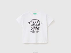 hvit Benetton barn cropped t-skjorte i ren bomull 20TRB5269