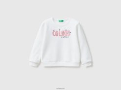 hvit Benetton barn genser i økologisk bomull med glitrende trykk 20TRB2933