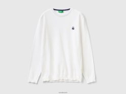 hvit Benetton barn genser i ren bomull med logo 20TRB3403