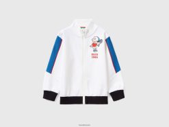 hvit Benetton barn genser i teknisk stoff med glidelås 20TRB5117