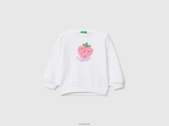 hvit Benetton barn genser med applikasjon med petallook 20TRB5618