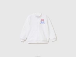 hvit Benetton barn genser med glidelås i økologisk bomull 20TRB5646