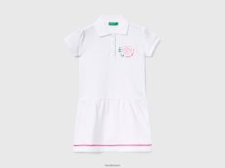 hvit Benetton barn kort kjole i polo-stil 20TRB2948